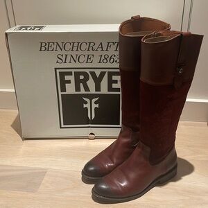 Frye Jayden Button Redwood leather and suede riding boots
